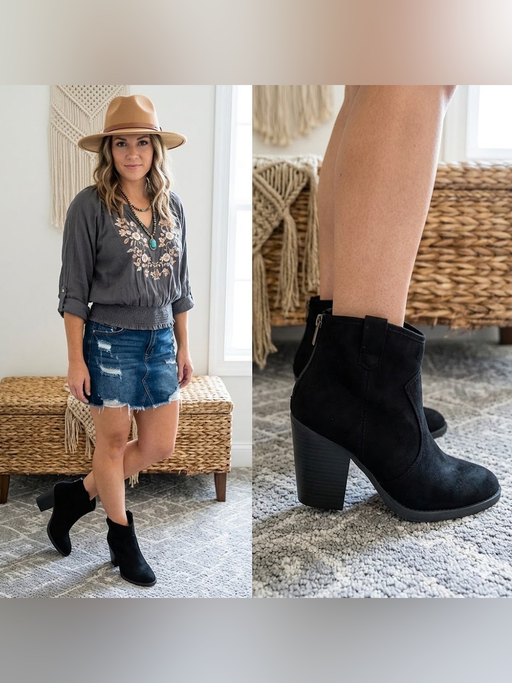 Soda Albert Faux Suede Cowboy Pull-Tab Stacked Heels Ankle Booties Size 6